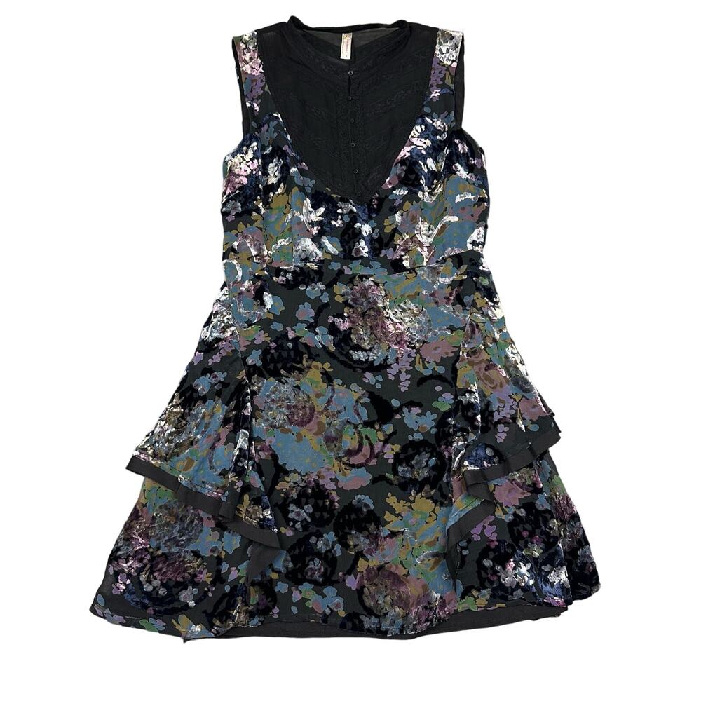 Free People Black Floral Velvet Mini Dress